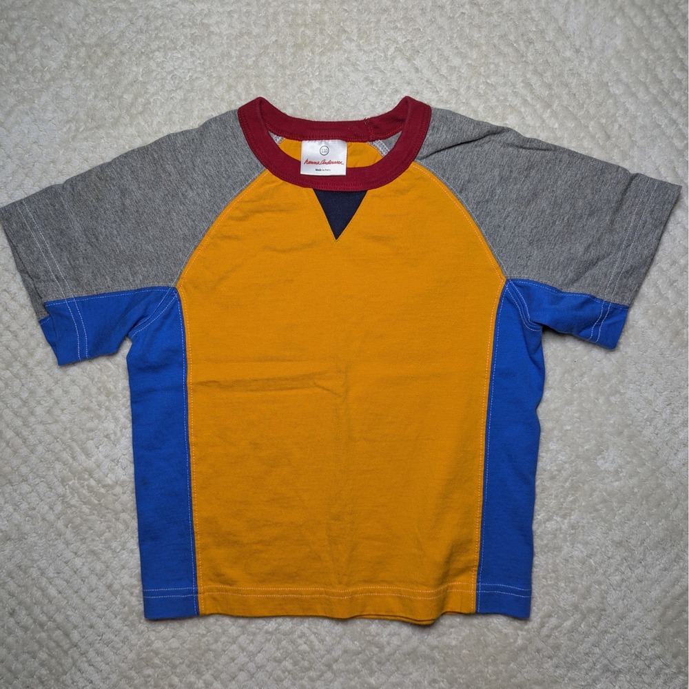 Hanna Andersson Kids Colorblock Raglan T-Shirt Yellow Blue Grey Size 5-6Y